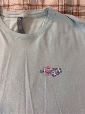 Simply Southern Light Blue Tee with Pink Bow State Graphic